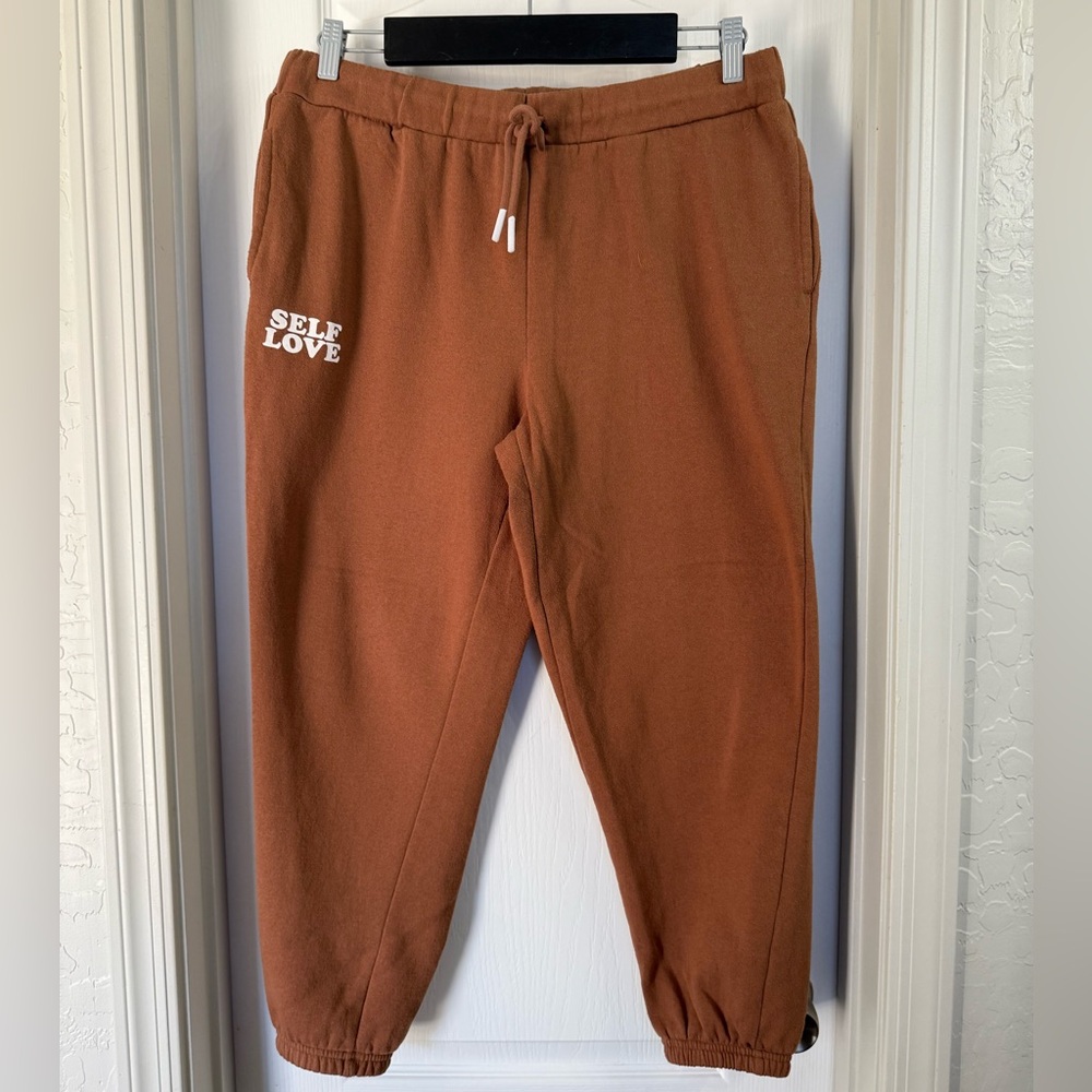 Sage Collective Light Brown "Self Love" Cropped Sweatpants Size L